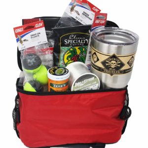 Berkley tackle box gift set showing the contents of fishing supplies including the Calcutta 30oz tumbler set