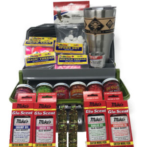Trout/Steelhead/Salmon fishing supplies with tackle box and calcutta stainless tumbler